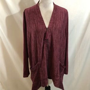 LOGO Burgundy Heathered Long Sleeve Zip Front With Pockets -Womens L,Bust 25.5”